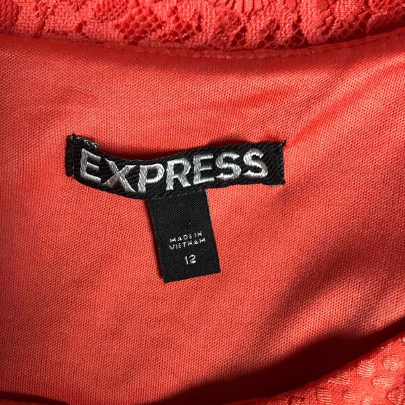 Express Dress Womens Size 12 Sleeveless Coral Textured Lace Hem Stretch A-Line - Picture 7 of 9